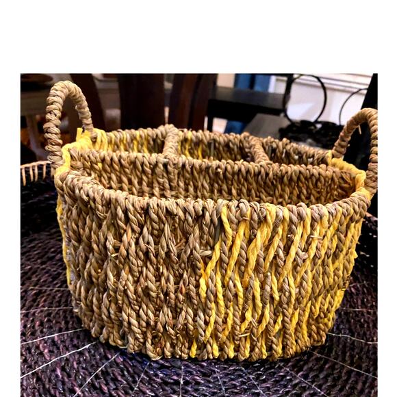 Tabitha Brown Utensil Seagrass Caddy/Holder With handles Yellow / Natural‎ - Picture 1 of 8